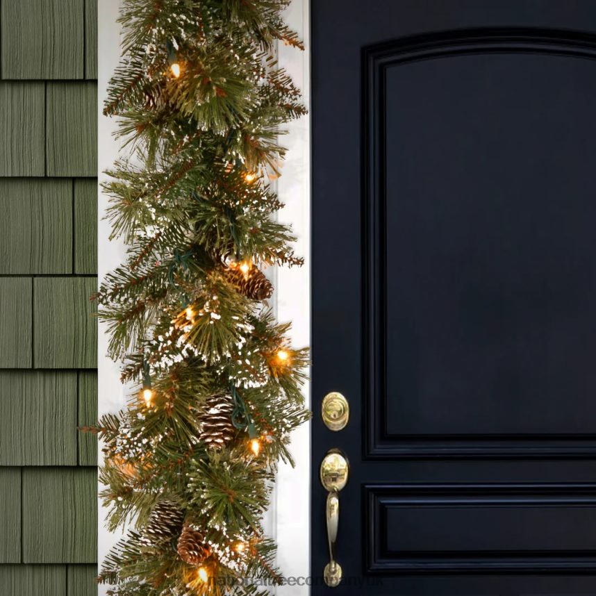 Greenery | National Tree Company Pre-Lit Artificial Christmas Garland Green Glittery Bristle Pine White Lights Decorated with Pine Cones Battery Operated Christmas Collection 6 Feet F2L4F330